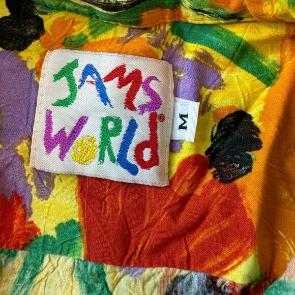 Jams World Button Up Top Multi Color Floral Short Sleeve Blouse size M - Picture 3 of 16
